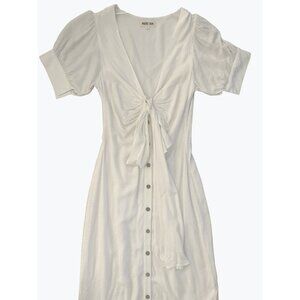 Malibu Bum Womens White Maxi Dress With Tie Front & Button Details Size S